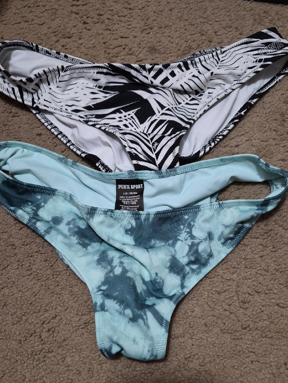 PINK Sport Tie-Dye & Black White Bikini Bottoms Set